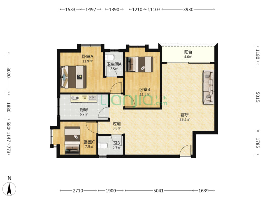 翠苑楼 3室1厅2卫 94平方