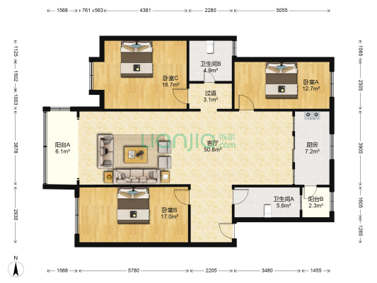 安福小区 3室1厅2卫 138平方