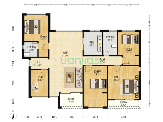 承翰陶柏莉二期 5室1厅2卫 132平方