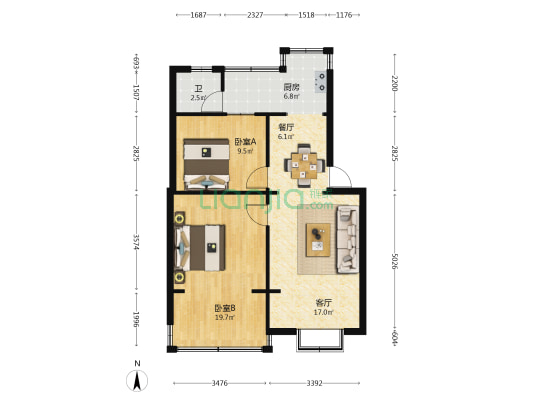 昆明市五华区人民政府大观街道办事处 2室2厅1卫 52平方