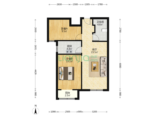 汇元学府一号 2室1厅1卫 87平方