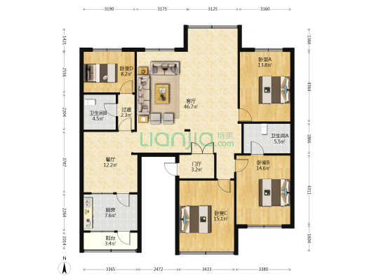 港越新都南区 4室2厅2卫 171平方
