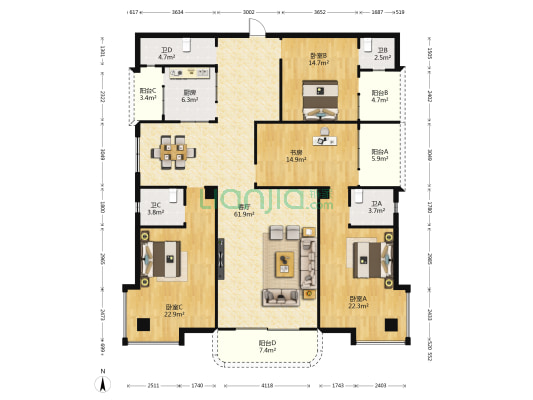 汇丰豪园 4室1厅4卫 201平方
