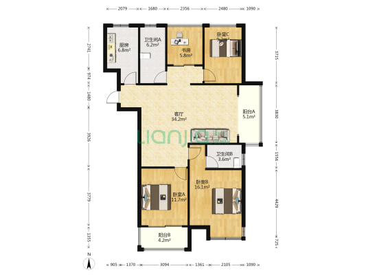 美亚华悦 4室1厅2卫 119平方