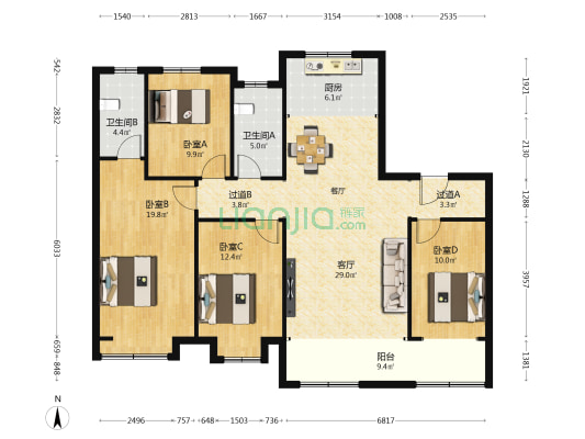 新湖花园 4室1厅2卫 160平方
