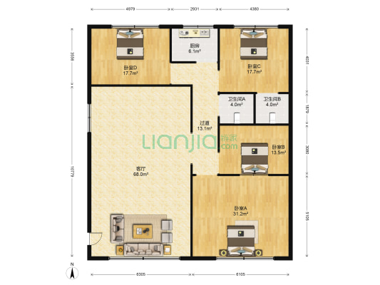 金鹗山住宅楼 4室1厅2卫 206平方
