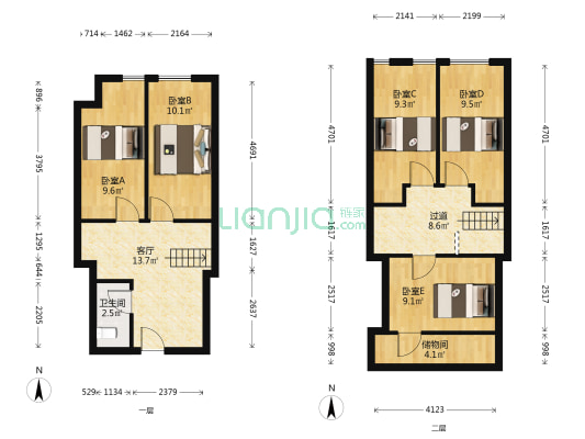金轮双子星国际公寓 5室1厅1卫 54平方