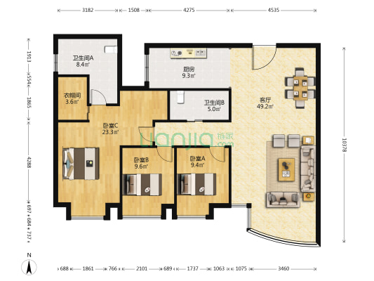 嘉丽苑(徐汇) 3室1厅2卫 159平方