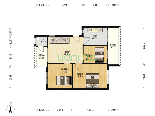 青年路127号 3室1厅1卫 74平方