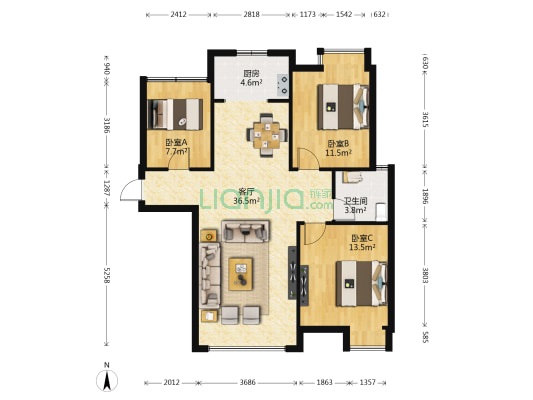 圣约翰公馆 3室1厅1卫 90平方