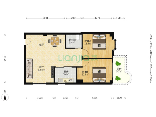 鑫阳公寓 2室1厅1卫 80平方