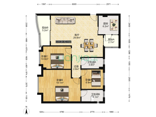 恒龙苑 3室1厅2卫 119平方
