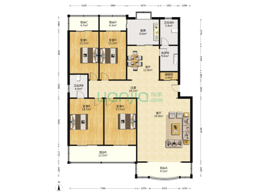 虹光街30号 4室2厅3卫 224平方