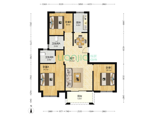 圣墩盛园 3室1厅2卫 110平方
