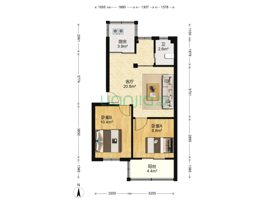 朝晖社区 2室1厅1卫 61平方