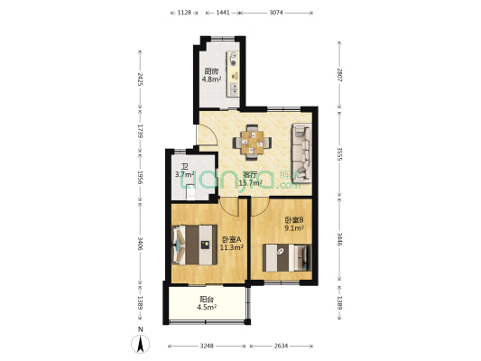 祥和嘉苑 2室1厅1卫 63平方