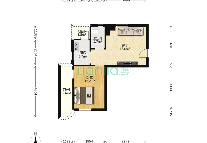 深圳宝龙花园1室1厅1卫57 53 户型图 宝龙花园户型图详情 深圳链家