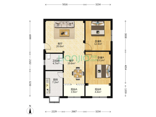 九天公寓 2室2厅1卫 99平方