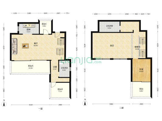 融创九天一城 1室1厅2卫 116平方
