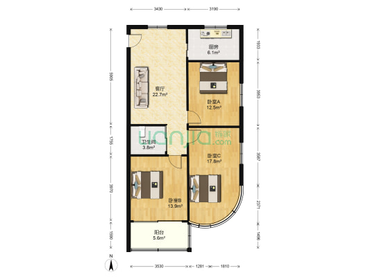 金瑞商厦 3室1厅1卫 96平方