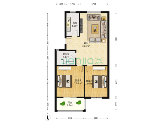 开元麓郡 2室1厅1卫 91平方