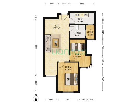三盛颐景蓝湾 2室1厅1卫 78平方