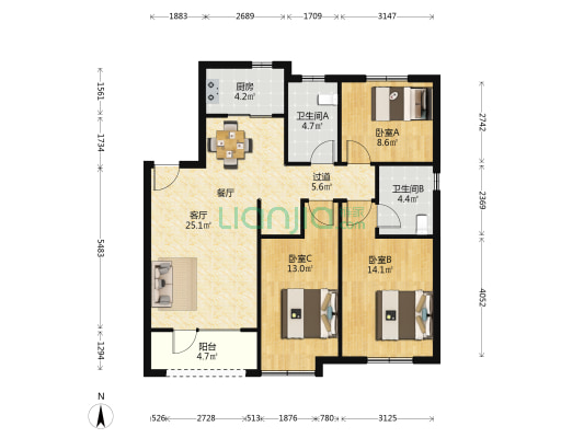仁洲观海 3室1厅2卫 120平方