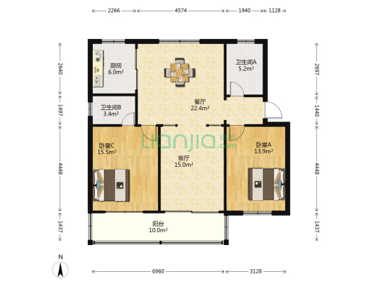 果园一村 2室2厅2卫 105平方