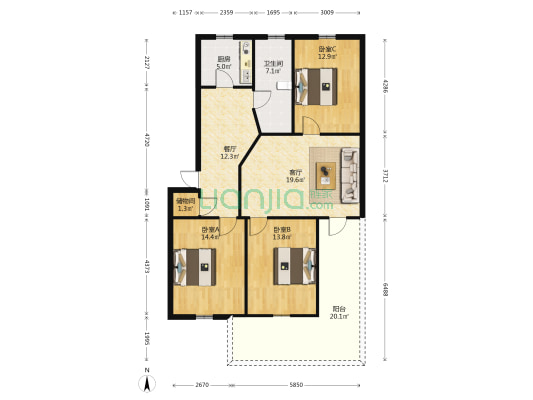 琯尾街二弄42号 3室2厅1卫 124平方
