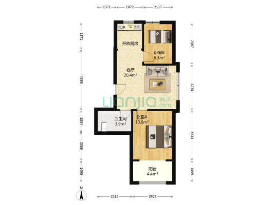 世纪嘉年华 2室1厅1卫 58平方