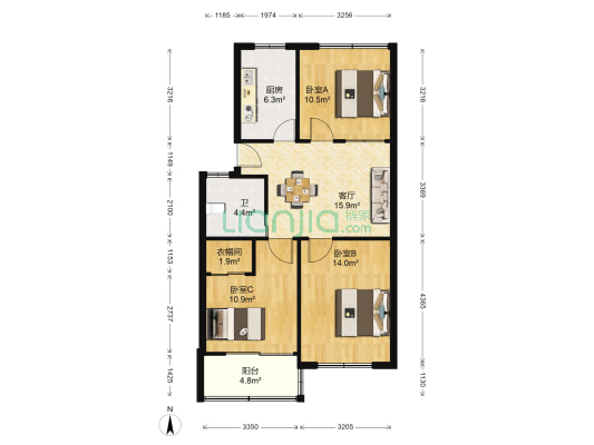 横河路45弄 3室1厅1卫 82平方
