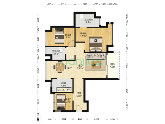 华发琴澳新城四季峰景五期 3室1厅2卫 89平方