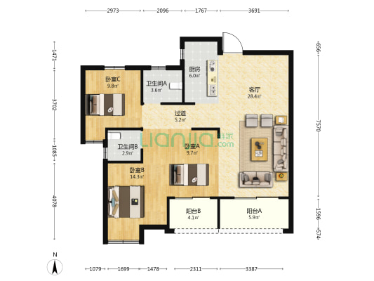 民发·尚都 3室1厅2卫 109平方