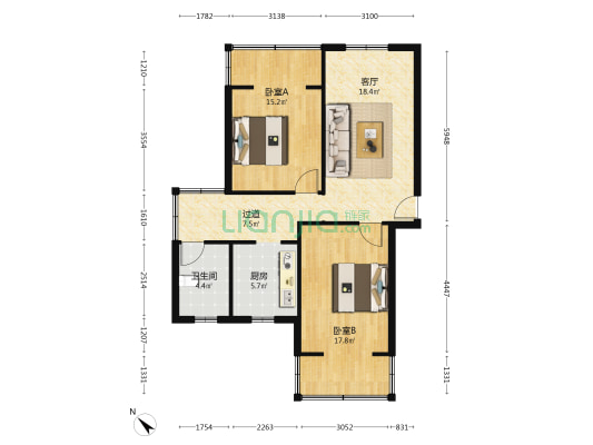 彭水苑 2室1厅1卫 70平方