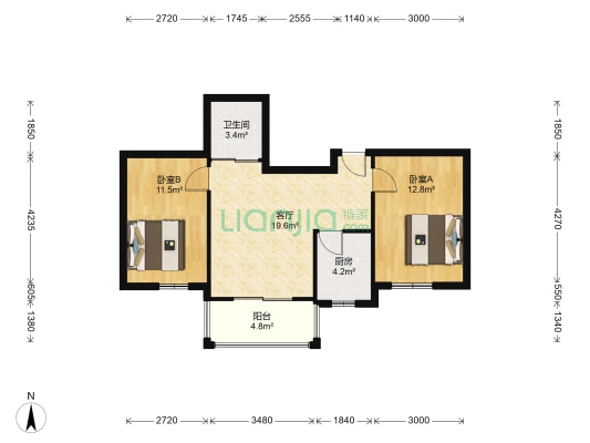 阳光星城 2室1厅1卫 76平方