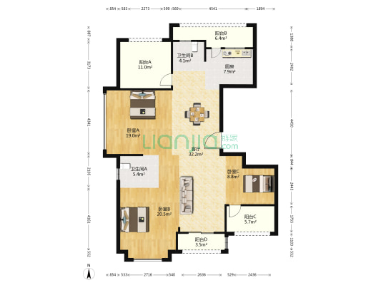 元亨雅园2期 3室1厅2卫 138平方