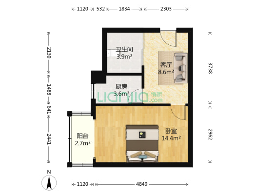 聚隆D区 1室1厅1卫 49平方