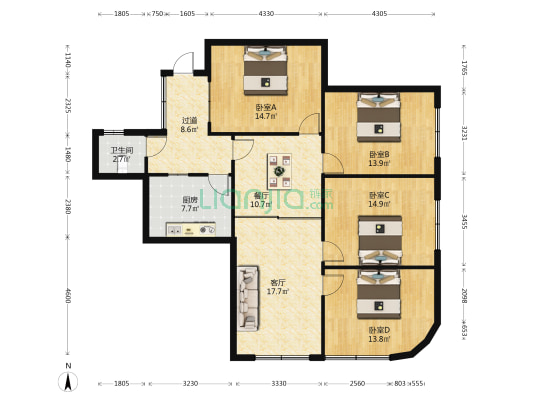 旭日南大道81号 4室2厅1卫 100平方