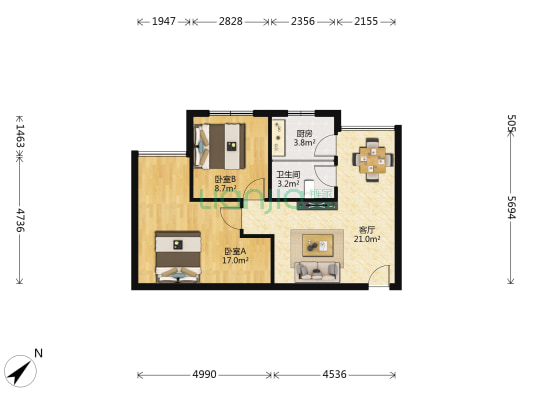 董家湾北街9号 2室1厅1卫 65平方