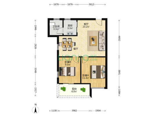 华翠苑 2室1厅1卫 64平方