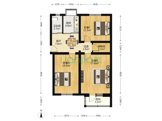 建新胡同10号楼 3室1厅1卫 85平方