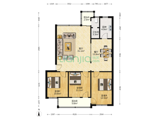 银苑新村 3室2厅1卫 95平方