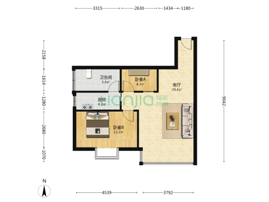 雅丽阁 2室1厅1卫 62平方