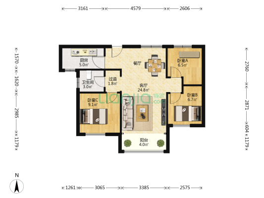 佳兆业水岸新都三期 3室1厅1卫 89平方