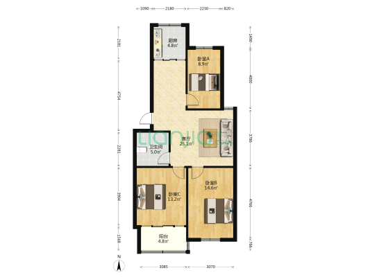 新昌大道中路 3室1厅1卫 95平方
