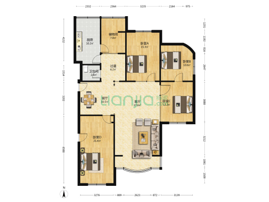 三博大厦 4室2厅1卫 178平方