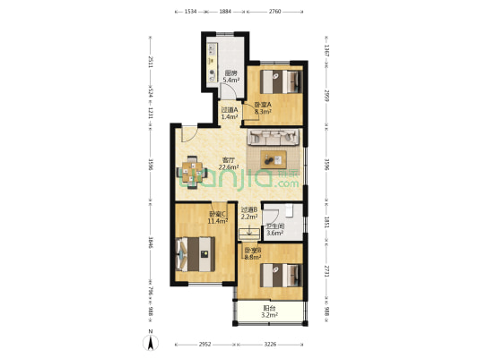 康太源尚誉 3室1厅1卫 81平方