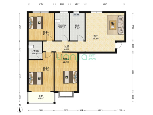 鼎盛新城一期 3室1厅2卫 141平方