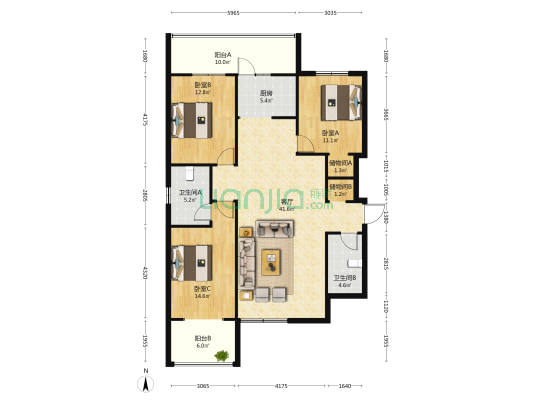 瑞景湾 3室1厅2卫 162平方