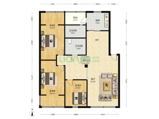 四通北街79号院 3室1厅2卫 152平方